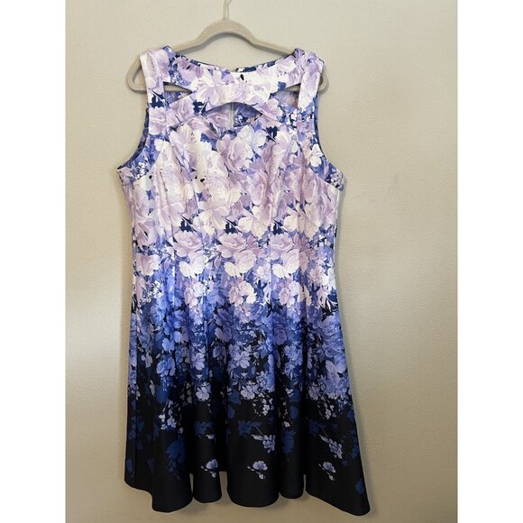 Gabby Skye Dress 18W Blue Purple White Scuba A Line Stretch Washable NEW - Picture 12 of 14